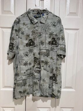 Casual Short-Sleeve Island-Print Button-Down Shirt - Gray